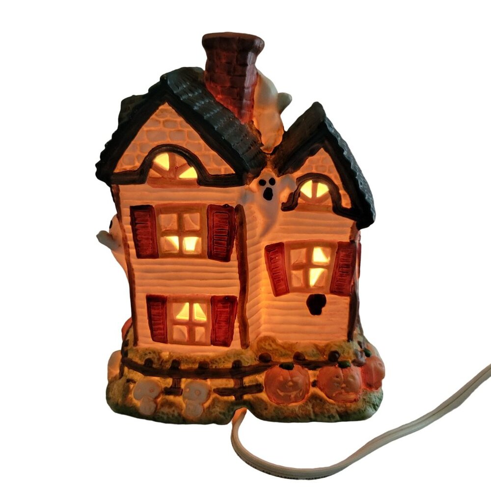 Vintage Halloween Carson Dragon Inc Lighted House Ghosts Pumpkins1992 - Picture 3 of 7